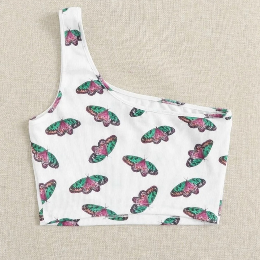 Butterfly one shoulder tank top